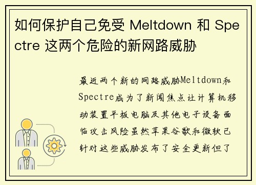 如何保护自己免受 Meltdown 和 Spectre 这两个危险的新网路威胁 