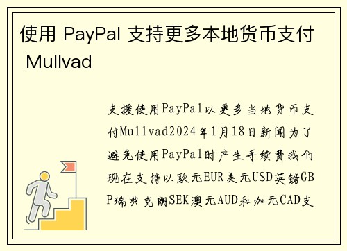 使用 PayPal 支持更多本地货币支付 Mullvad 